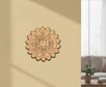 MDF cow mandala round design DIY craft wall decor base with laser engraving, mounted on wall