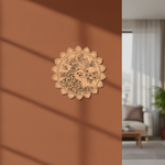 MDF peacock mandala round design DIY craft wall decor base with laser engraving, mounted on wall