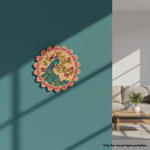 Painted MDF peacock mandala round design DIY craft wall decor base with laser engraving, mounted on wall