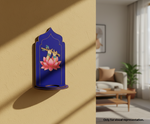 Painted MDF Krishna lotus arch stand design DIY craft tea light holder with engraved flute pattern, mounted on wall