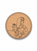 Circular  MDF DIY wall art with a line drawing of a person on a white background