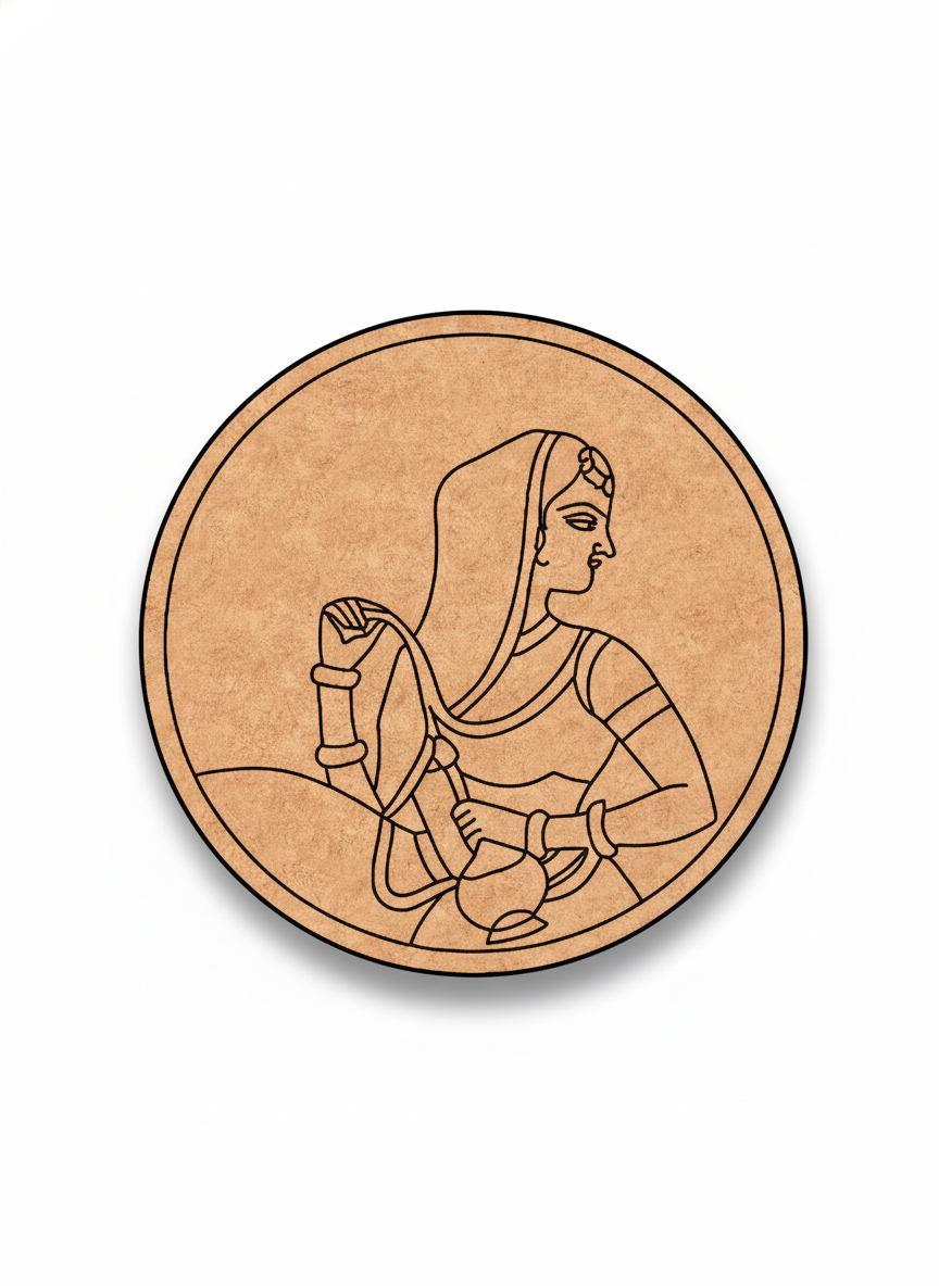 Circular  MDF DIY wall art with a line drawing of a person on a white background