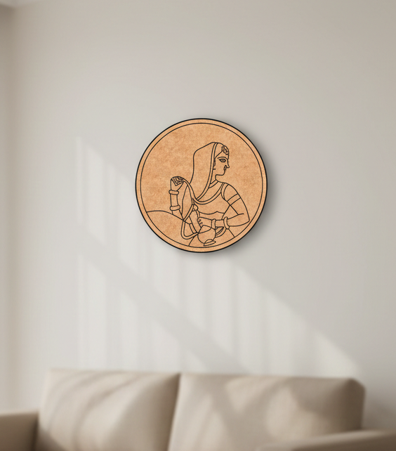  MDF DIY  wall art with a engraved design of a woman on a beige background