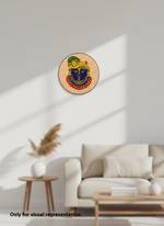 Decorative MDF DIY wall art with a colorful design on a white wall in a living room setting.