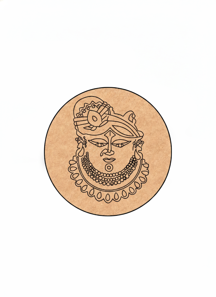 MDF DIY wall art with a krishna face design on a white background