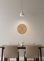 Decorative MDF DIY mandala wall art with a circular pattern in a dining room setting.