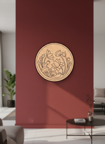 Decorative  DIY MDF  wall art with floral design on a red wall in a living room.