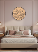 Decorative  DIY MDF wall art above a bed in a bedroom setting
