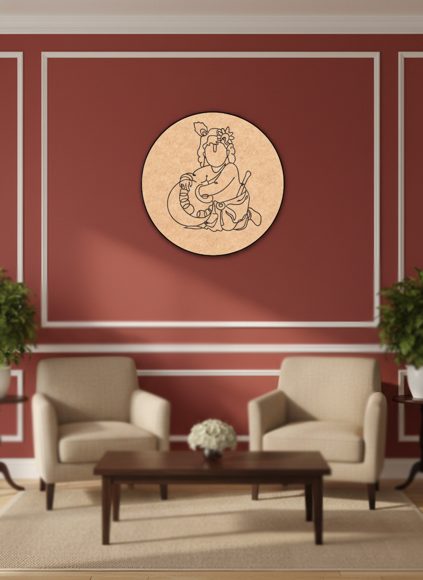 Living room with a decorative MDF DIY wall piece on a red wall