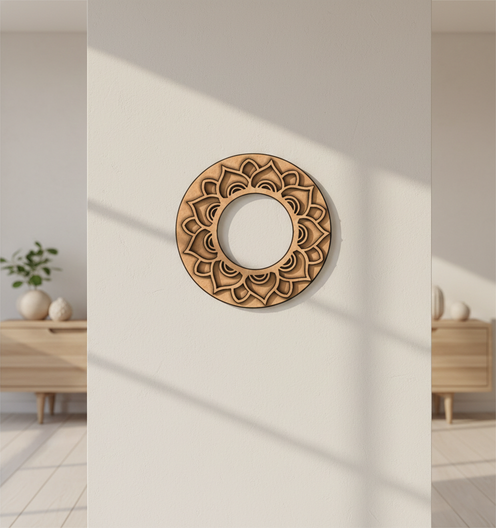 Decorative MDF DIY wall art on a white wall with a minimal background