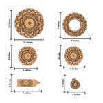 Set of MDF DIY decorative items with measurements on a white background