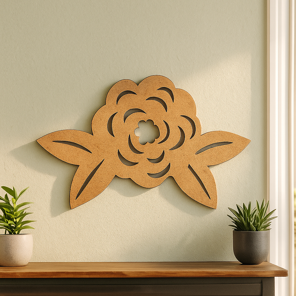 DIY MDF Floral Border Cutout with Leaves for Painting