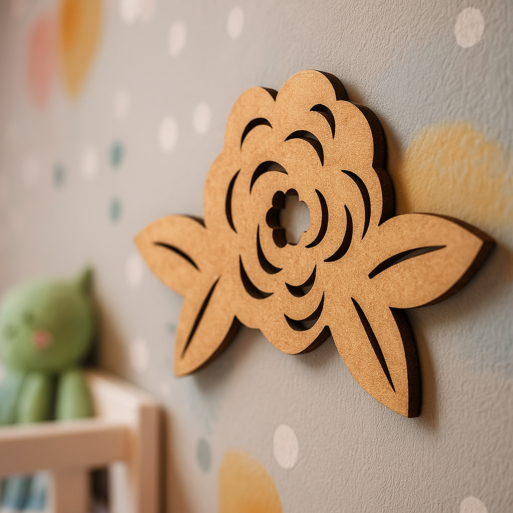 DIY MDF Floral Border Cutout with Leaves for Painting