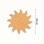MDF sun cutout measuring 10 inches, shown with dimension reference on white background