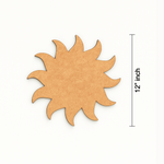 MDF sun cutout measuring 12 inches, shown with dimension reference on white background