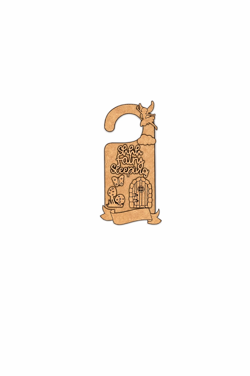 MDF Shhh Fairy Sleeping Door Hanger DIY Craft Decor Art Sign unpainted laser cut MDF hanging with fairy mushroom and tiny door design for painting and decoration