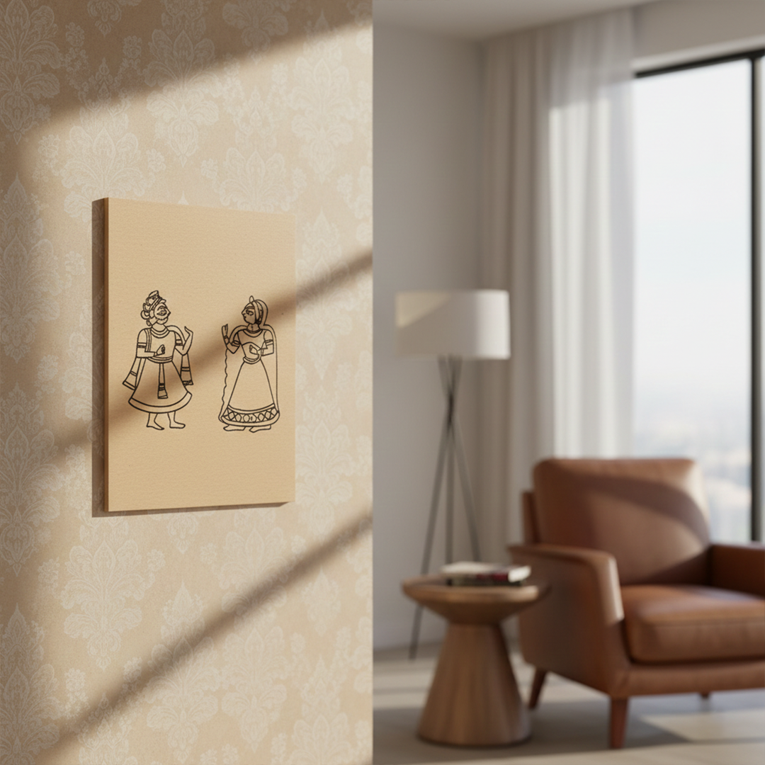 Rajasthani couple MDF board for DIY painting, mounted on wall