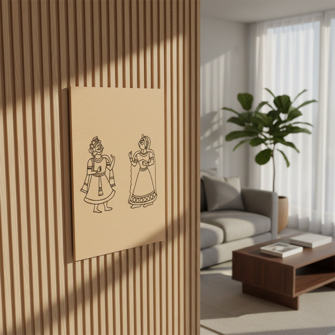Rajasthani couple MDF board for DIY painting, mounted on wall