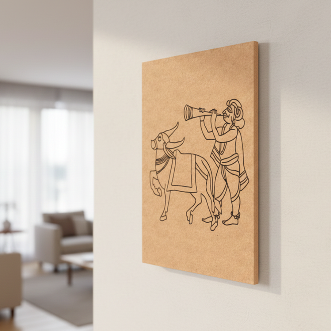 Traditional Painting MDF DIY Art Base with Indian Village Artwork side angle 