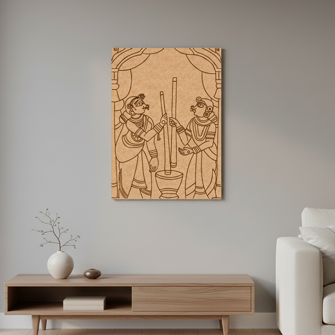 Traditional Painting MDF DIY Art Base with Village Scene Artwork