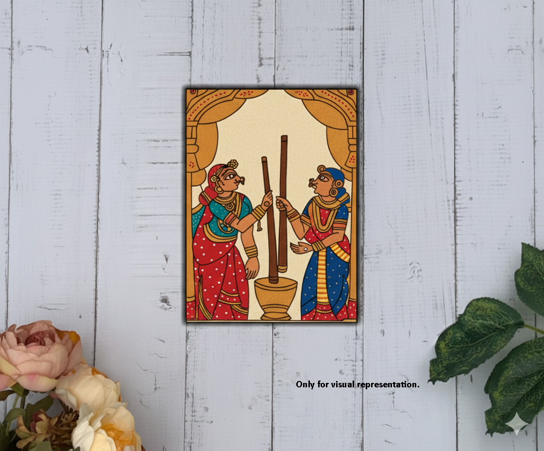 Traditional Painting MDF DIY Art Base with Village Scene Artwork coloured 