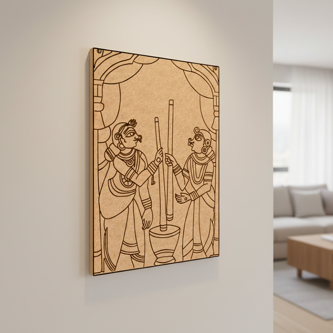 Traditional Painting MDF DIY Art Base with Village Scene Artwork side angle 