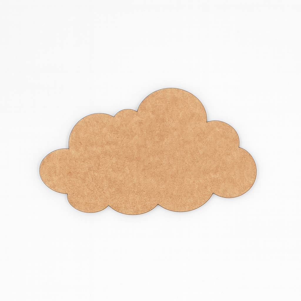 Unpainted MDF cloud-shaped DIY craft cutout with rounded edges, isolated on white background