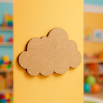 Unpainted MDF cloud-shaped DIY craft cutout with rounded edges, hanging on pillar