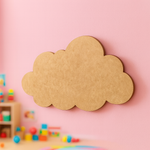 Unpainted MDF cloud-shaped DIY craft cutout with rounded edges, hanging on wall