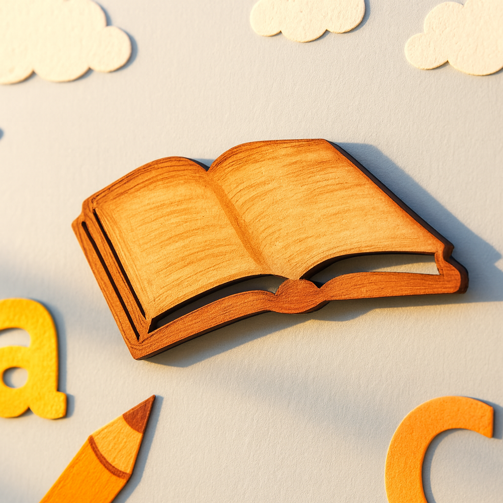 MDF book with letters and a pencil in background