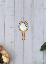DIY MDF hand mirror with scalloped round frame and handle, blank DIY craft mirror , hanging on wall