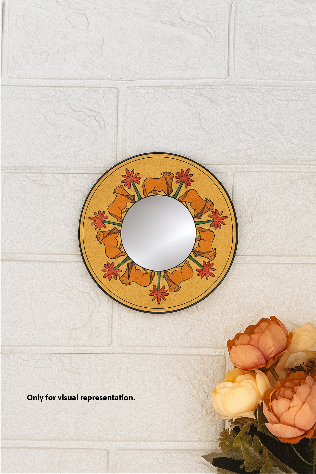 DIY round MDF mirror with engraved cow and flower frame, painted designs