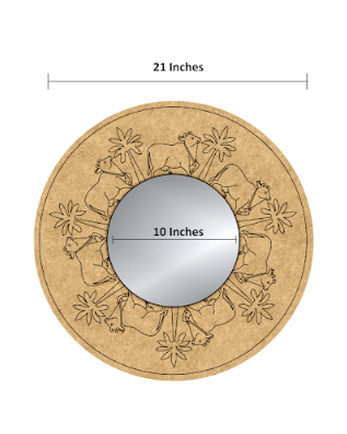 DIY round MDF mirror with engraved cow and flower frame, blank with size