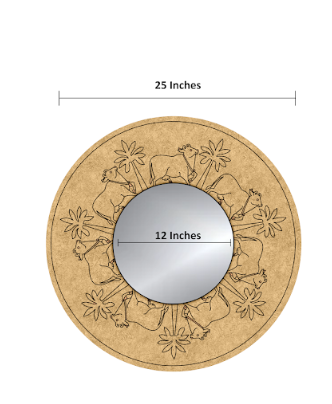 DIY round MDF mirror with engraved cow and flower frame, blank with size