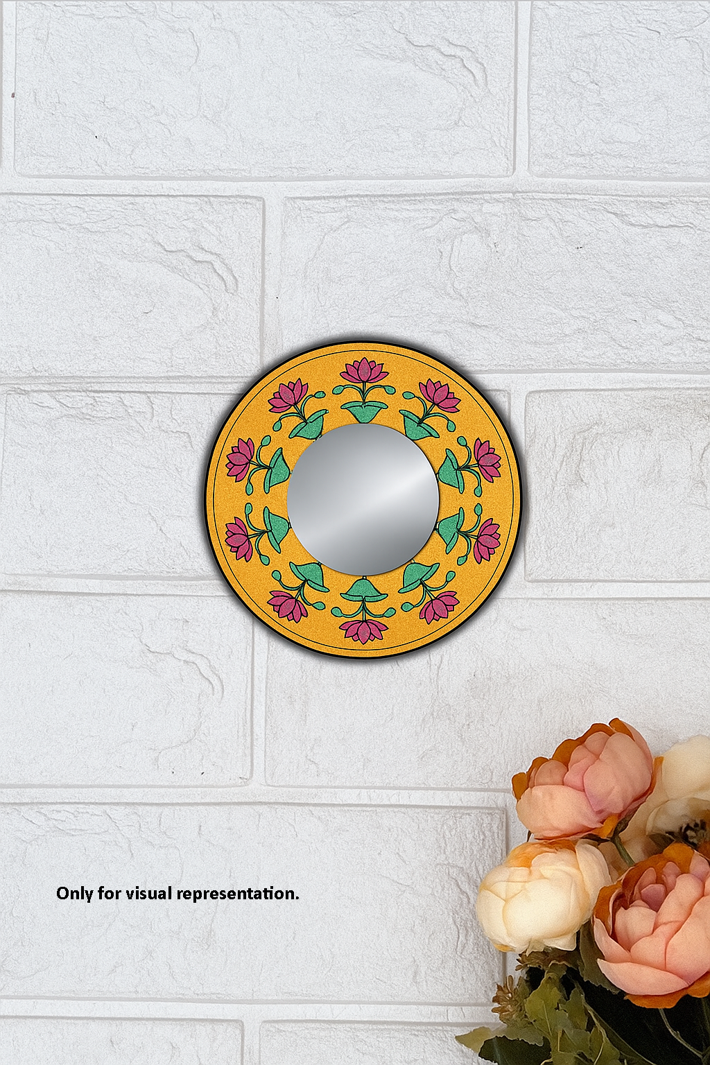 DIY lotus motif round MDF mirror with frame