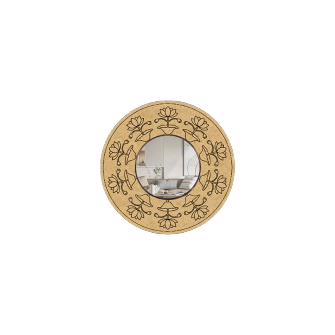Decorative round DIY wall mirror with floral patterns on a white background
