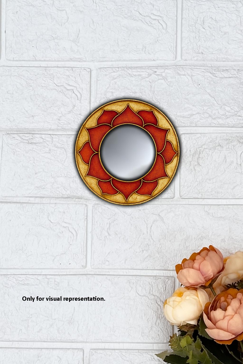 DIY round MDF mirror with engraved lotus petal design, painted frame