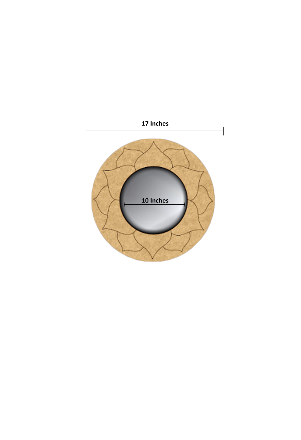 DIY round MDF mirror with engraved lotus petal design with size
