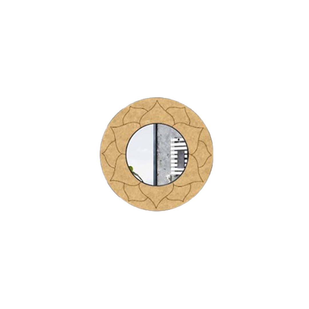 Round DIY wall mirror with a decorative mdf frame on a white background