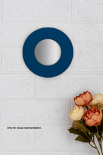 Hand-painted round MDF mirror base in blue color for décor representation