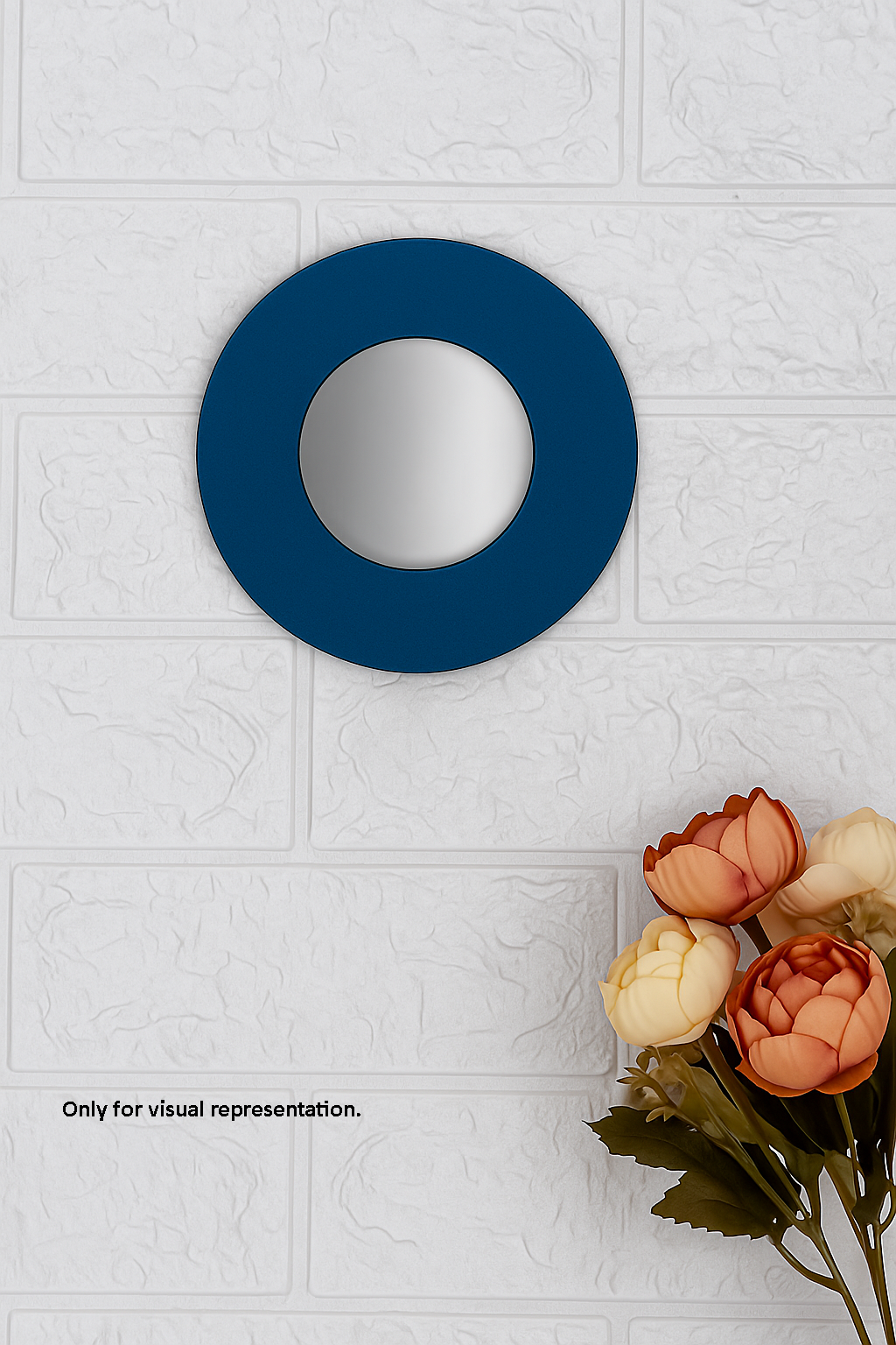 Hand-painted round MDF mirror base in blue color for décor representation