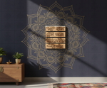 Laser-cut MDF shloka cutouts with Sanskrit text, unpainted surface for DIY painting, wall decor, and spiritual craft projects hanging on wall
