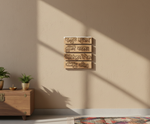 Laser-cut MDF shloka cutouts with Sanskrit text, unpainted surface for DIY painting, wall decor, and spiritual craft projects hanging on wall