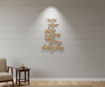 Laser-cut MDF shloka cutouts with Sanskrit text, unpainted surface for DIY painting, wall decor, and spiritual craft projects hanging on wooden wall