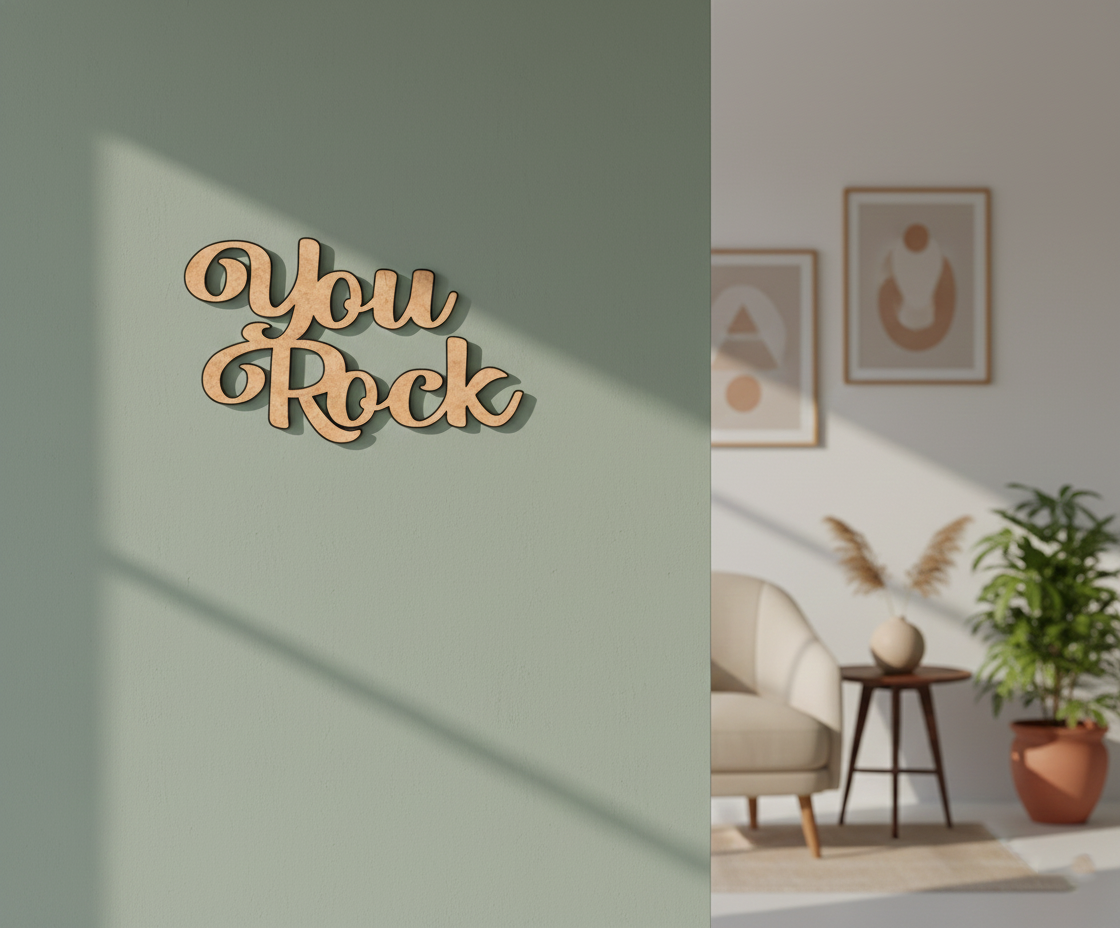 Unpainted MDF You Rock quote laser cut DIY wall decor craft cutout, mounted on wall
