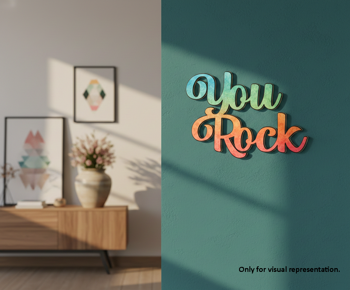 Painted MDF You Rock quote laser cut DIY wall decor craft cutout, mounted on wall
