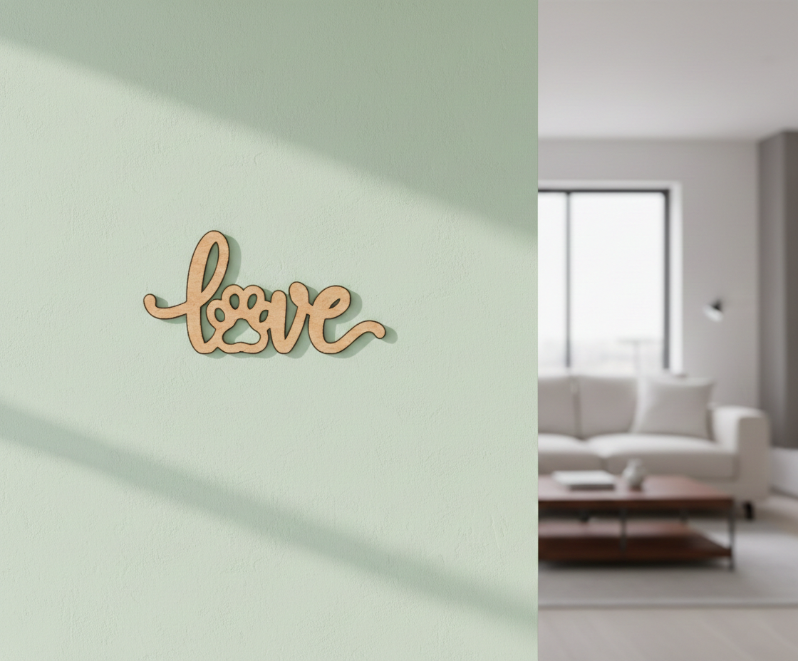 Unpainted MDF love paw quote laser cut DIY wall decor craft cutout, mounted on wall