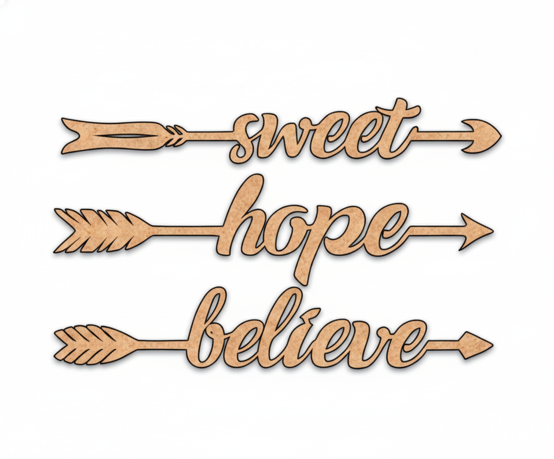 Unpainted MDF Sweet Hope Believe quote arrows laser cut DIY wall decor craft set