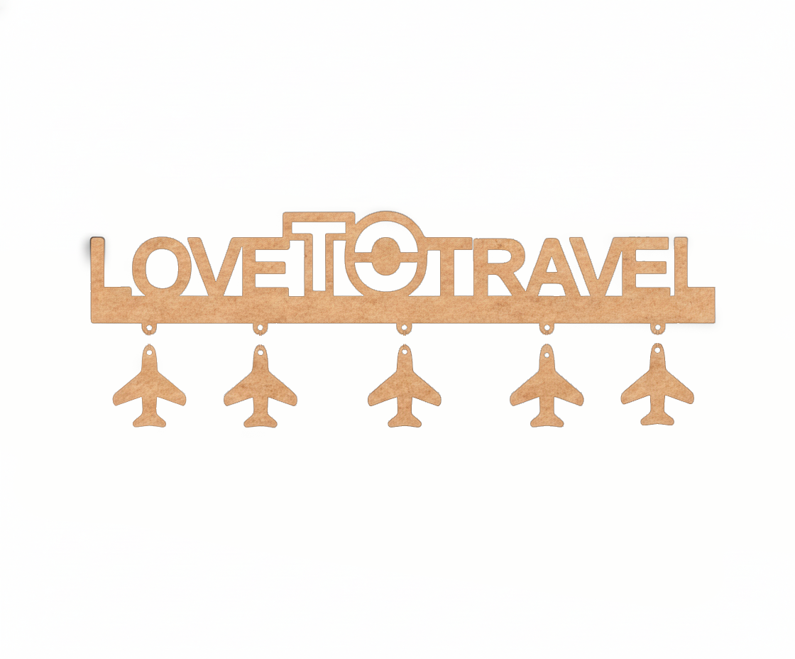 Unpainted MDF Love To Travel quote laser cut DIY wall decor key holder with airplane charms