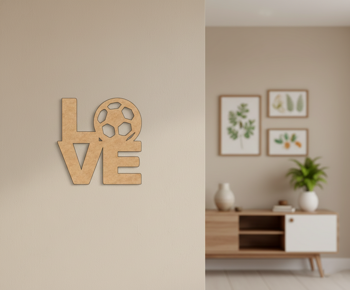 Unpainted MDF Love football quote laser cut DIY wall decor craft cutout,mounted on wall
